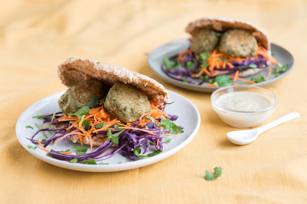 Pita parsley balls with harissa sauce